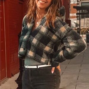 VTG Palmetto’s Cropped Plaid Teddy Jacket